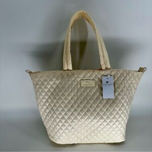 Heart Love by Charos Cream Quilted Tote Bag